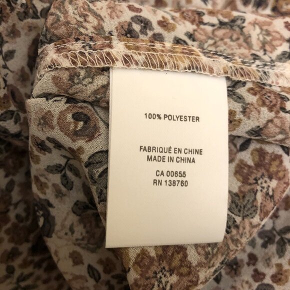 Reitmans - neck tie blouse - beige - floral - flowy - quarter sleeve - XS Petite - Picture 7 of 7